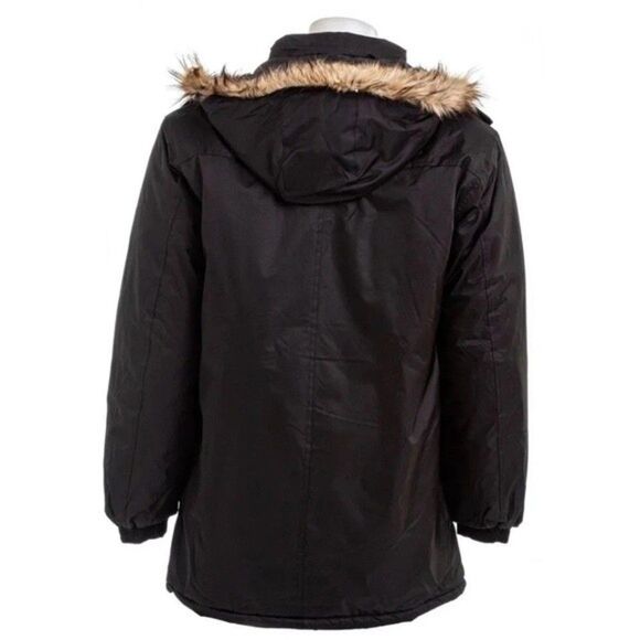 Han Ton Men's Hooded Black Parka With Faux Fur Trim Size S Puffer NWT $129 - Picture 2 of 11